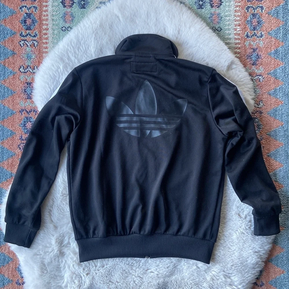 Adidas Original kids black white track jacket zip up lightweight three stripe XS